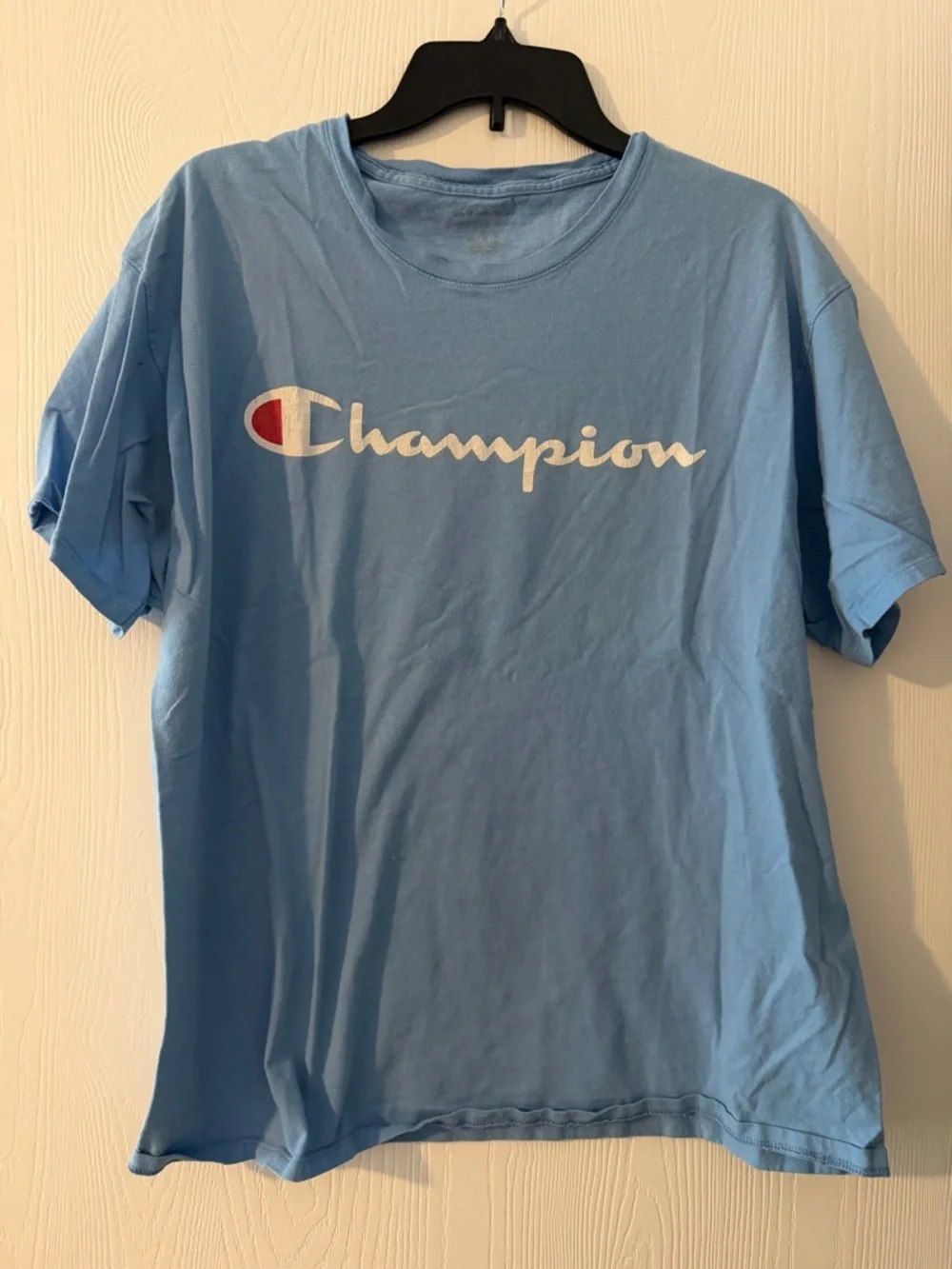Champion Light Blue Tee with White Script and Red Accent - Picture 1 of 1